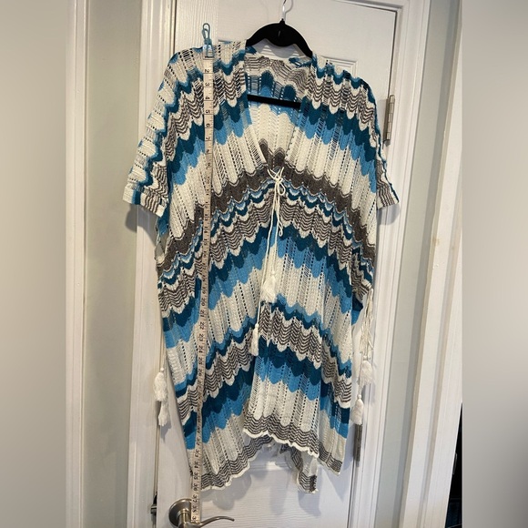 NWT Cupshe One Size Blue White Open Knit Side Tie Tassel Swinsuit Coverup - Picture 7 of 11